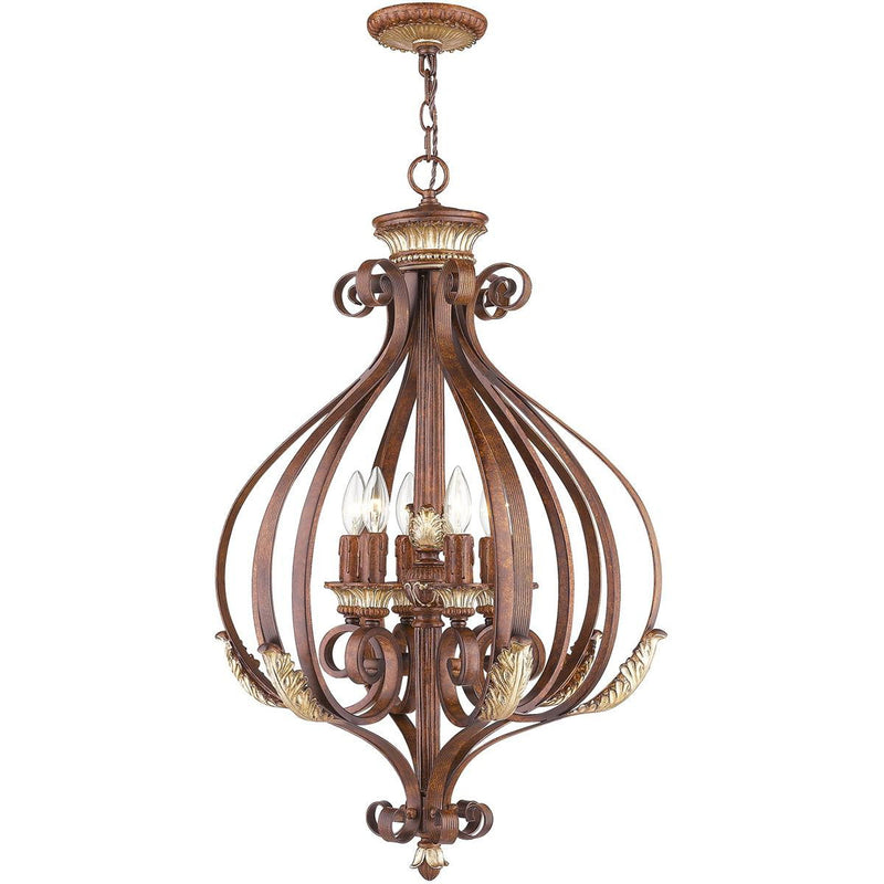 33" Six Light Dimmable Chandelier With Shades - Bronze