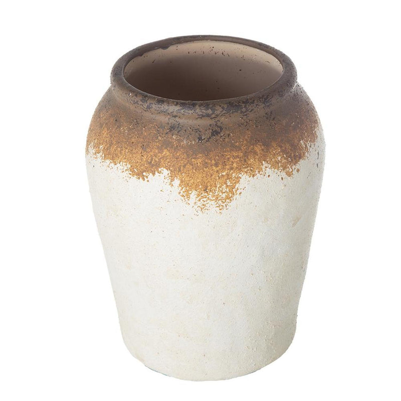 Block Round Jug Vase - Brown / White