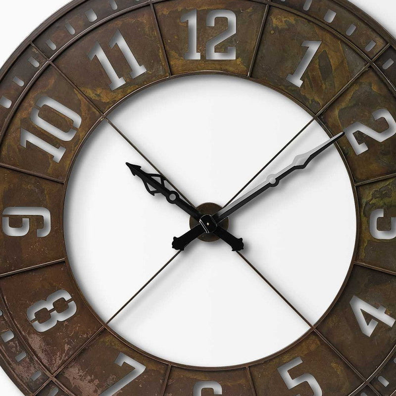 Round Industrial Wall Clock - Brown