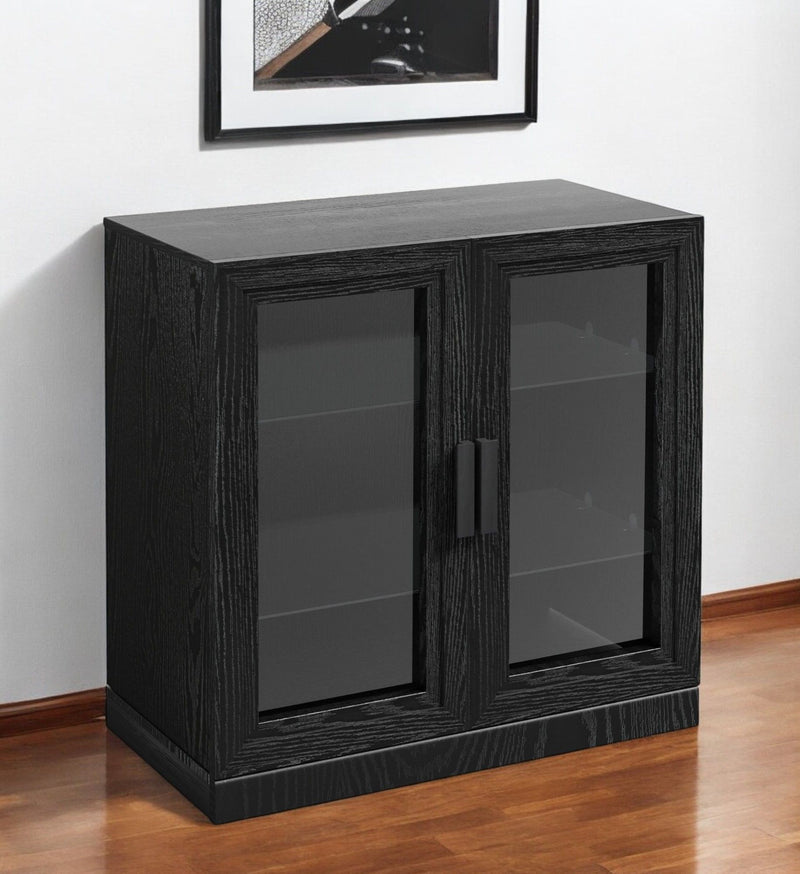 31" Glass Door Accent Cabinet With Three Shelves - Black And Clear