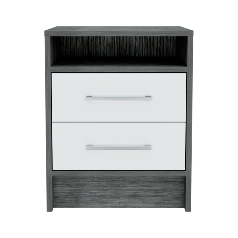 20" Two Drawer Faux Wood Nightstand - Dark Gray / White