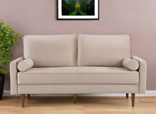 Load image into Gallery viewer, Velvet Sofa And Toss Pillows With Dark Brown Legs - Beige
