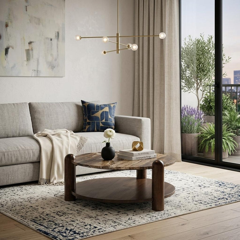 Round Coffee Table - Brown / Stone