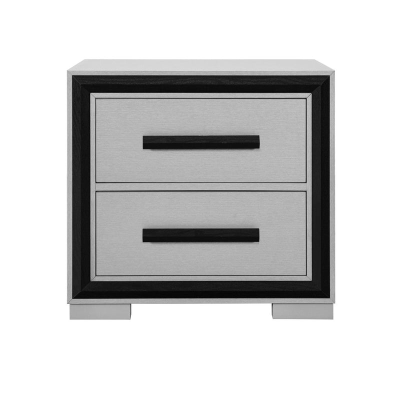 25" Two Drawer Wood Nightstand - Gray And Black