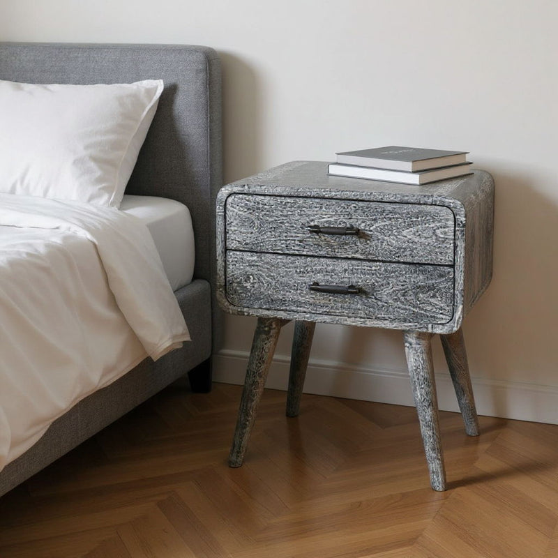 22" Solid Wood Distressed Two Drawer Nightstand - Gray