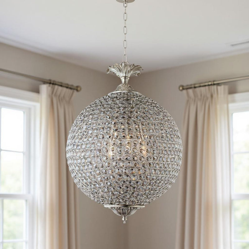 Unique Statement Three Light Metal Crystal Glass Chandelier With Shades - Silver