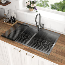 Load image into Gallery viewer, Double Bowl Drop In Kitchen Sink, 16 Gauge Stainless Steel With 2 9" Deep Basins - Gunmetal Black
