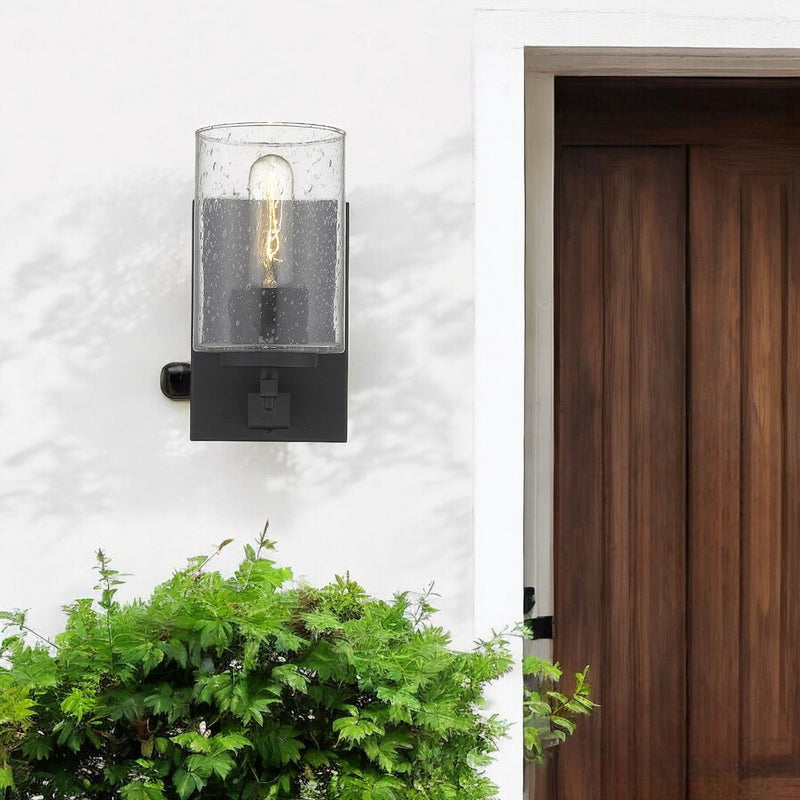 Metal And Textured Glass Wall Sconce - Black