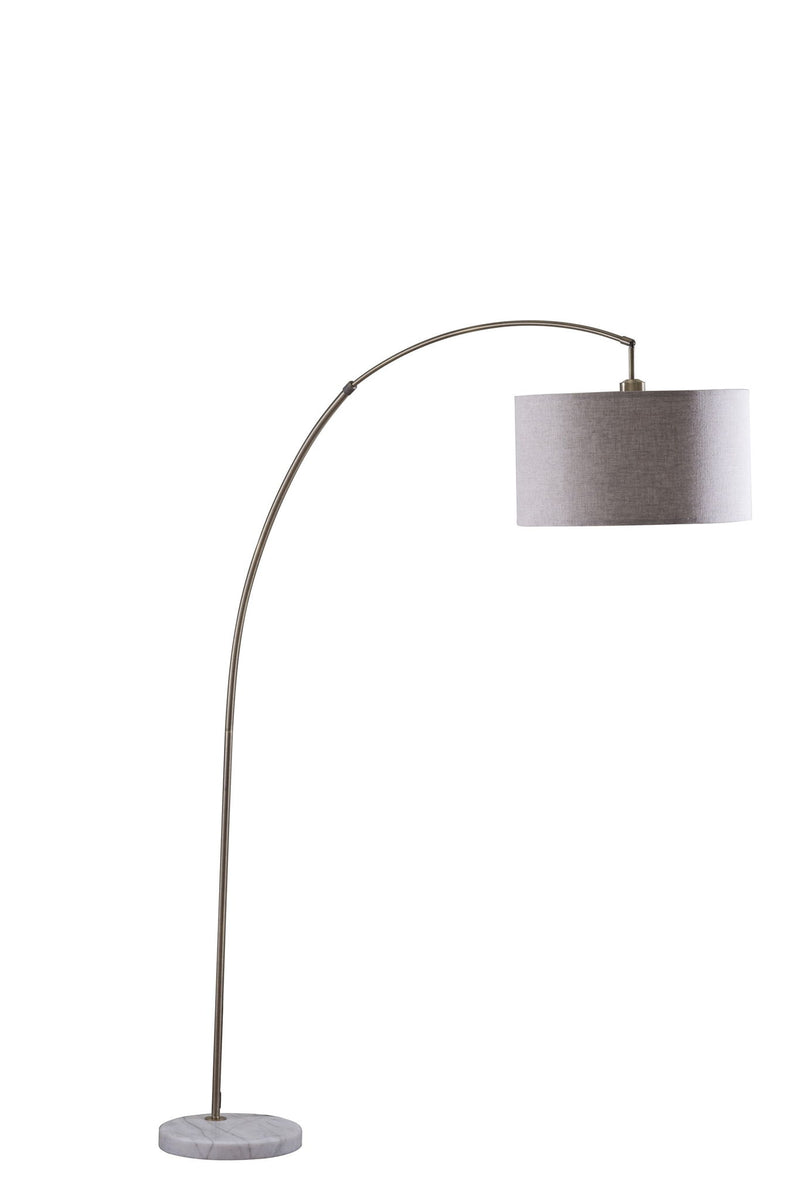 Arched Floor Lamp With Gray Drum Shade - Beige And Antique Gold