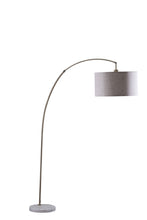 Load image into Gallery viewer, Arched Floor Lamp With Gray Drum Shade - Beige And Antique Gold
