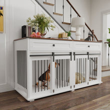 Load image into Gallery viewer, Large Dog Crate, Water Resistant Indoor Pets Furniture Double Dog Crates - Brown White
