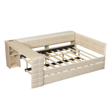 Load image into Gallery viewer, Upholstered Platform Bed With Storage Shelves, Desk, Charging Station And Trundle
