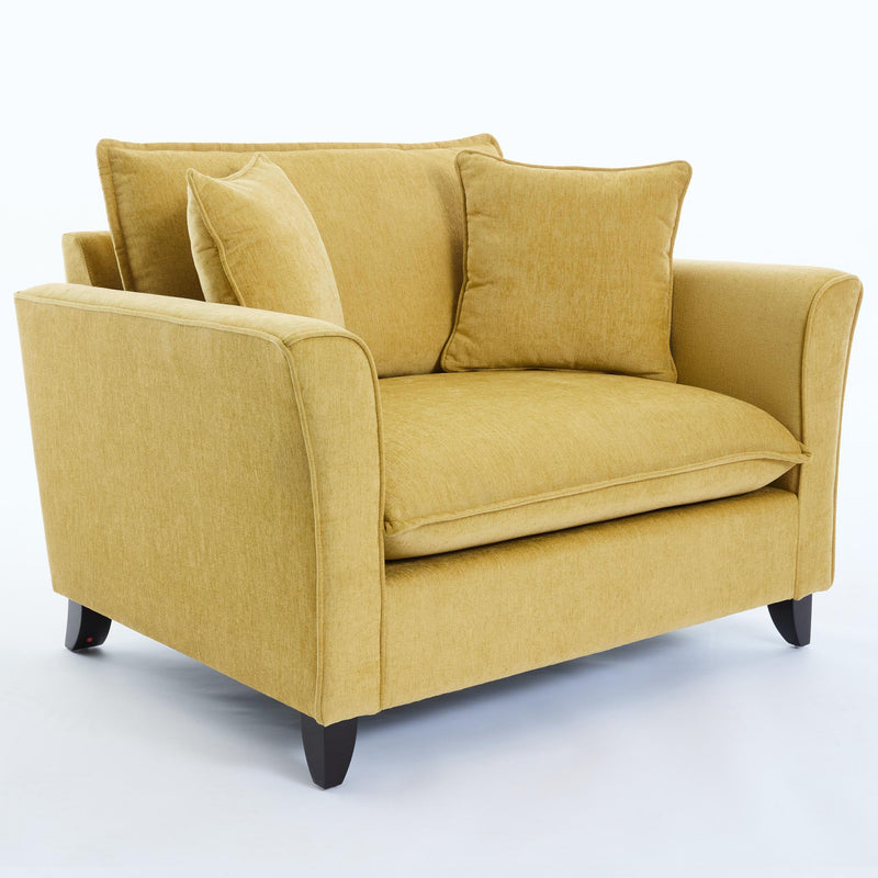 Chenille And Solid Wood Chair And A Half - Yellow And Natural