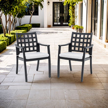 Load image into Gallery viewer, Modern Classic Cast Outdoor Patio Dining Chairs, Ergonomic Lattice Backrest Design, Sunbrella Cushion, Weather Resistant And Durable (Set of 2) - Ember Black
