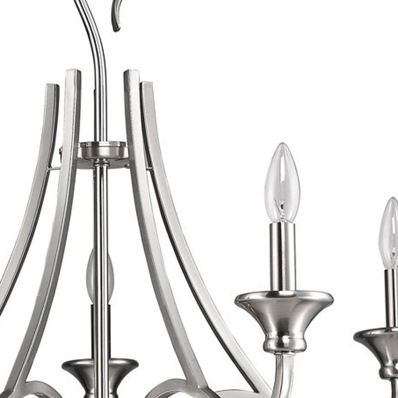 Candle Style Five Light Metal Dimmable Chandelier - Silver