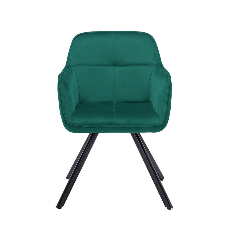 Tufted And Velvet And Metal Dining Arm Chair - Green