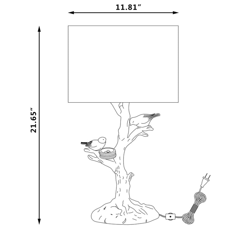 Birds In A Tree Table Lamp With Drum Shade - Golden And White