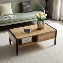 Load image into Gallery viewer, 40.16&quot; Rattan Coffee Table, Sliding Door For Storage, Metal Legs, Modern Table For Living Room

