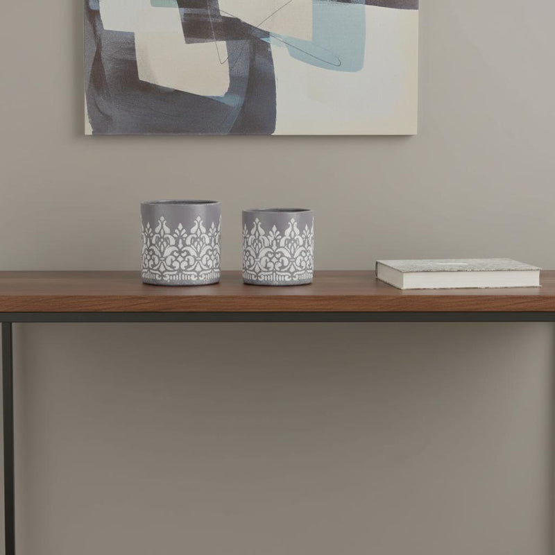 Abstract Round Pot Planters (Set of 2) - Gray / White