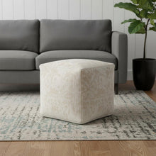 Load image into Gallery viewer, Fabric Damask Pouf Ottoman - Cream / Beige
