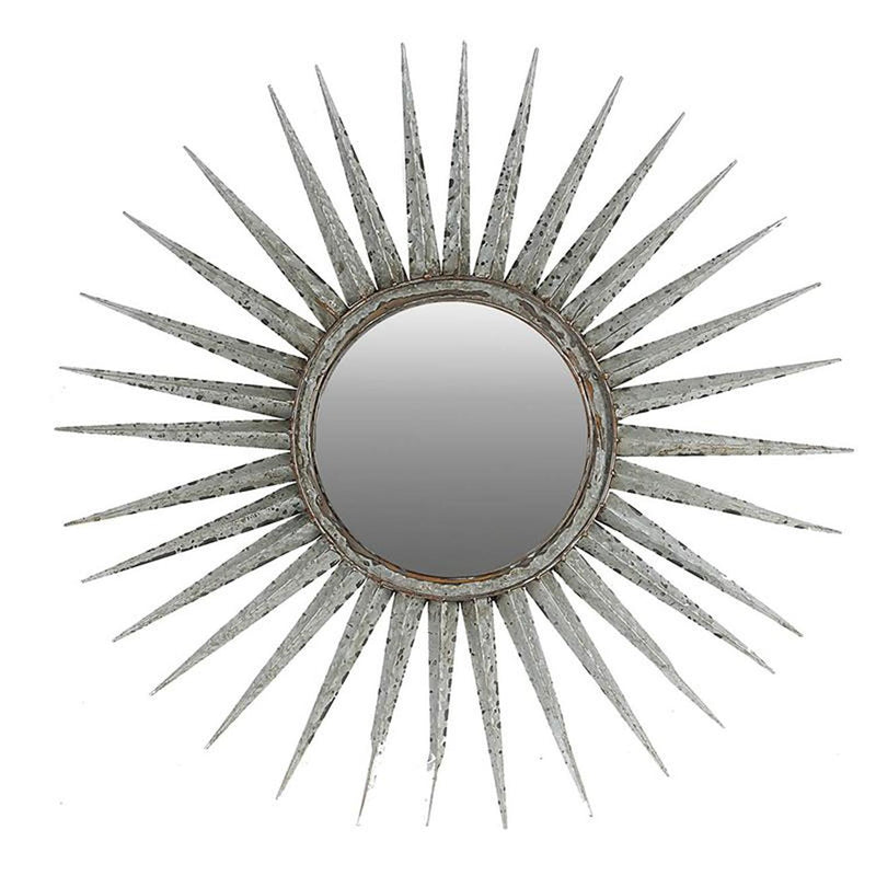 30" Sunburst Wall Mounted Accent Mirror - Antiqued Gray