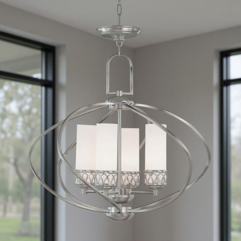 21" Four Light Dimmable Chandelier With Shades - Nickel