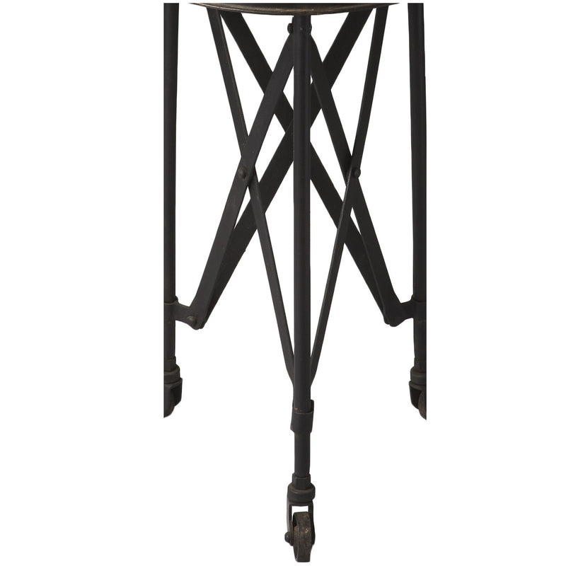 Industrial Rolling Round End Table - Black