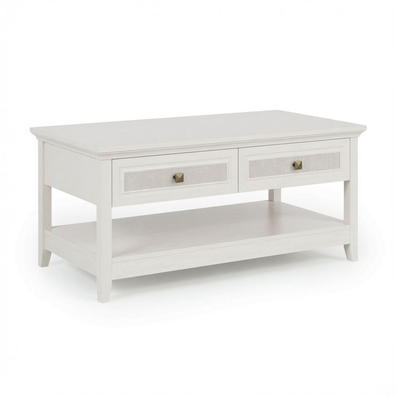 Coffee Table With Drawers & Storage Shelf - White