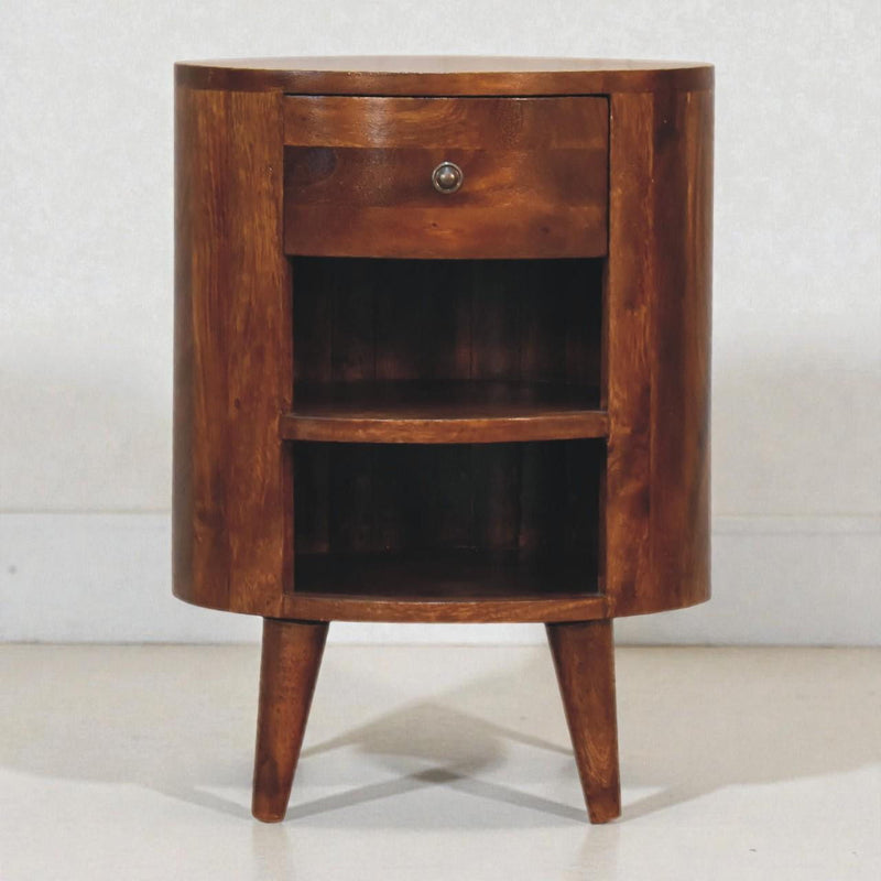 22'' Solid Wood Round One Drawer Nightstand - Chestnut