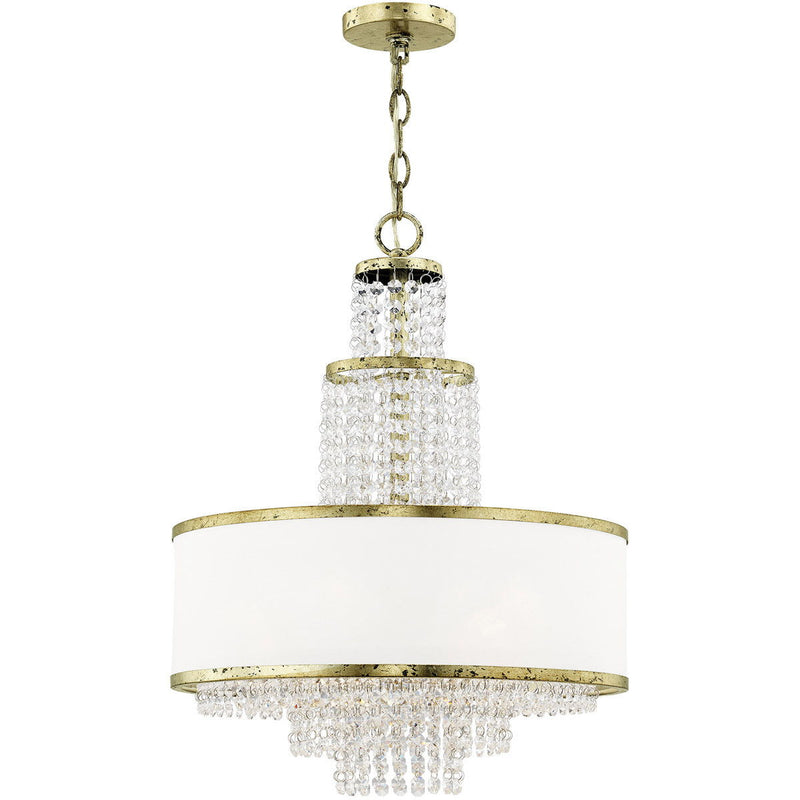 Five Light Metal Dimmable Chandelier With Shades - Bronze / Clear / Off White