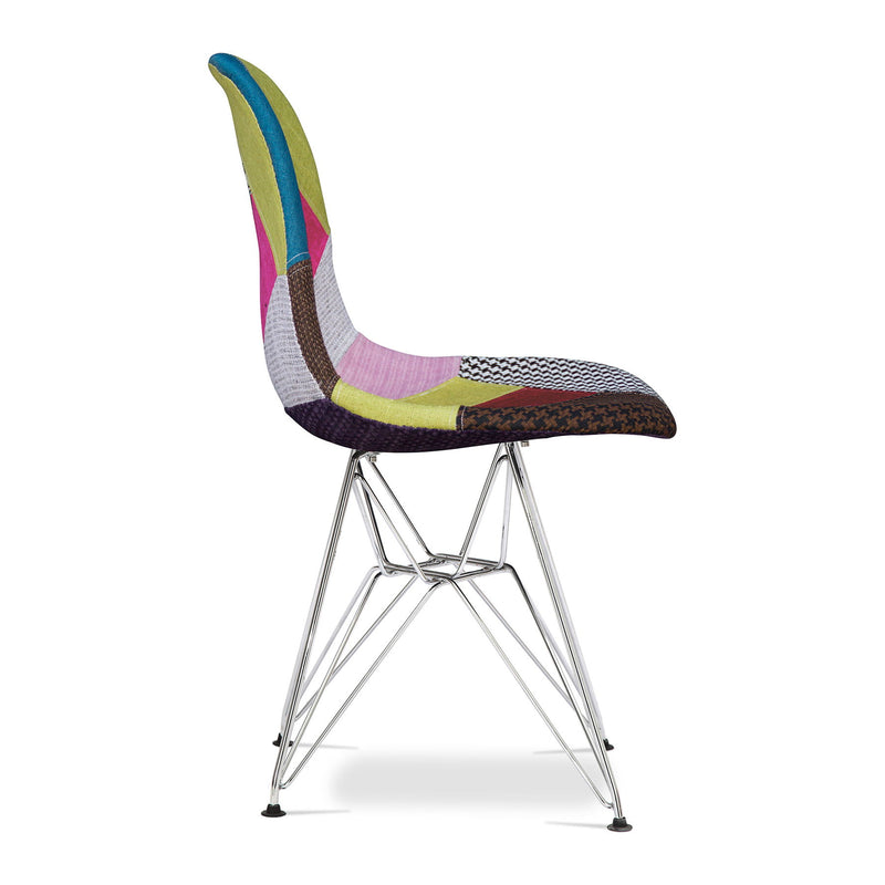 Upholstered Fabric Dining Side Chair - Brown / Green / Silver