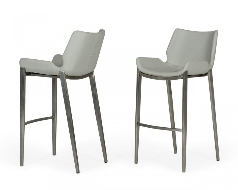 Faux Leather And Steel Low Back Bar Height Bar Chairs (Set of 2) - Gray And Silver