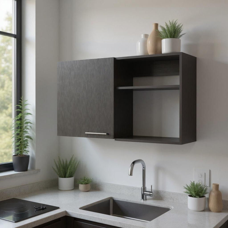 39" Wood Wall Mounted Accent Cabinet With Single Door - Black