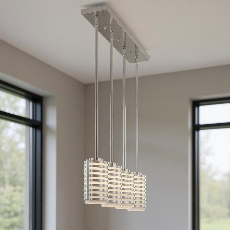 9" Three Light Dimmable Chandelier With Shades - Nickel
