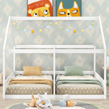 Load image into Gallery viewer, House Platform Beds, 2 Shared Beds, Metal Frame With Guardrails
