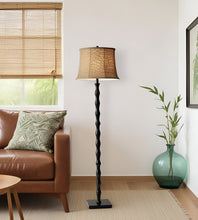 Load image into Gallery viewer, Textured Pole Floor Lamp With Beige Burlap Shade - Black

