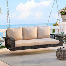 Load image into Gallery viewer, 3 Person Large Patio Swing Bench With Cushions For Backyard
