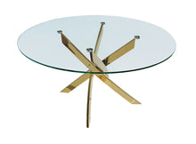 Load image into Gallery viewer, 54" Glass And Metal Cross Leg Base Round Top Dining Table - Clear / Gold
