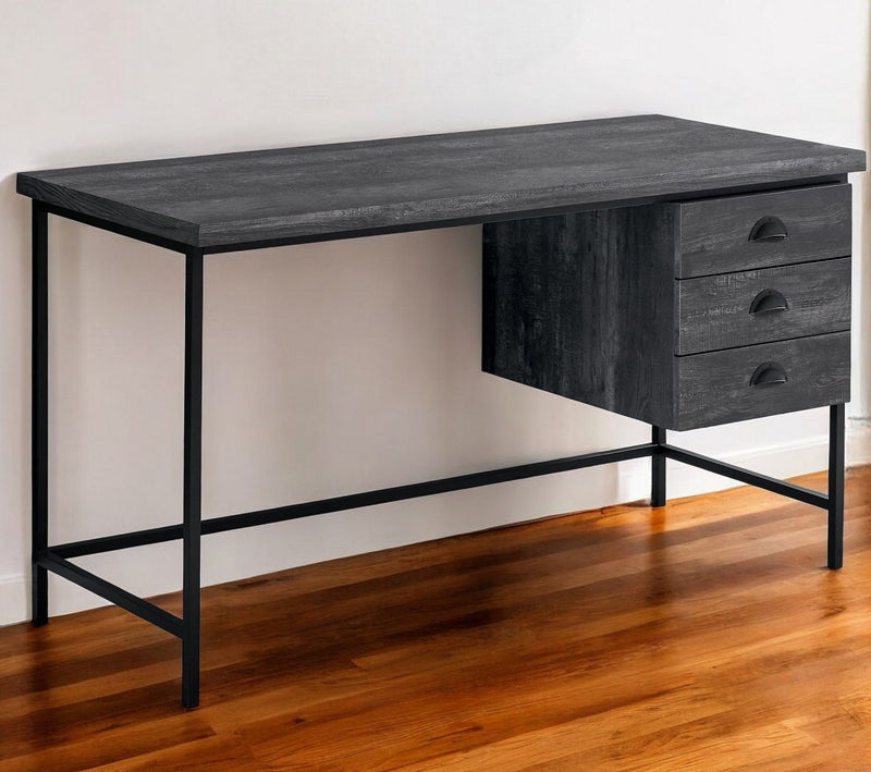 23.8" x 55.3" x 30" Computer Desk With Three Drawers - Dark Gray And Black