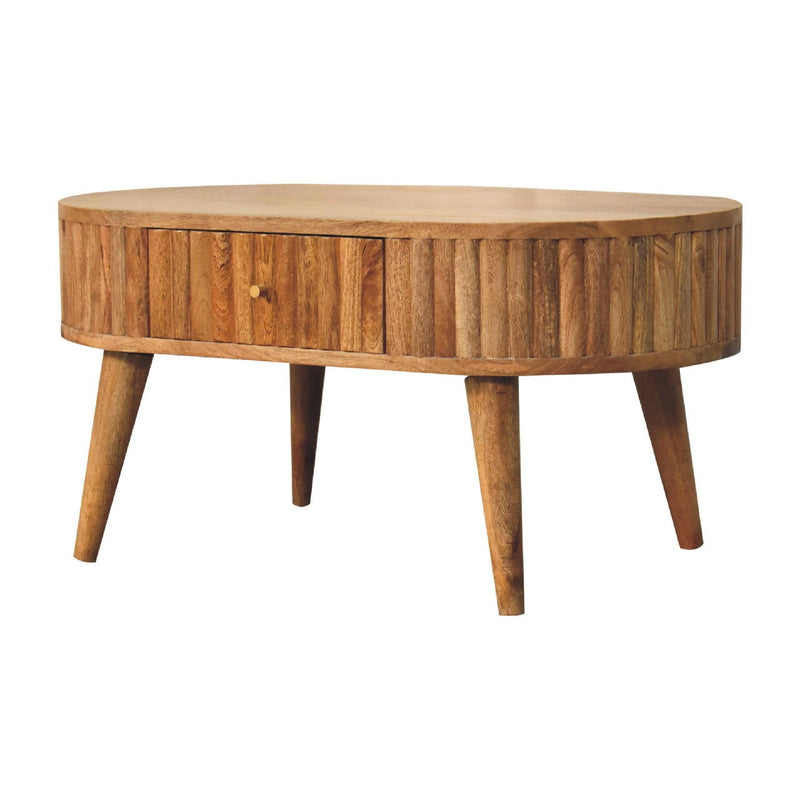 Solid Wood Oval Coffee Table With Two Drawers - Oak