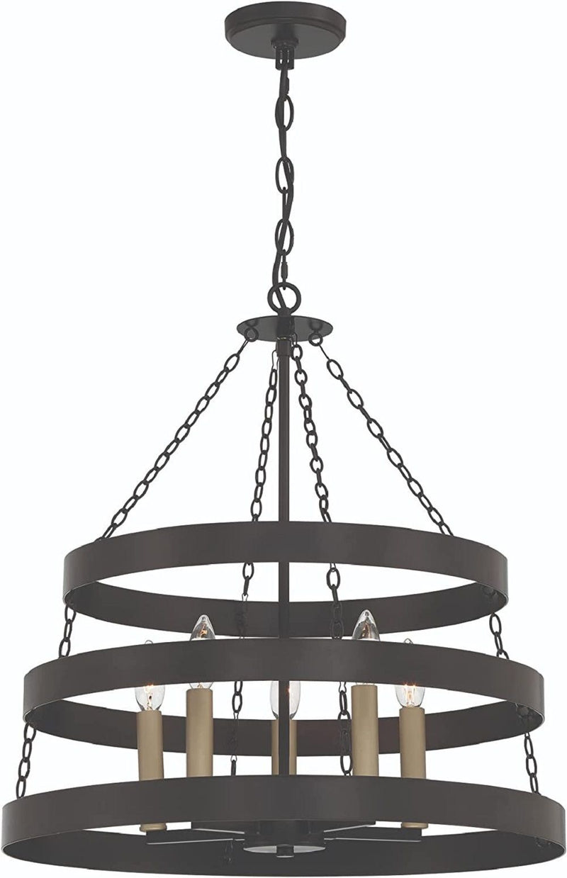 Candle Style Five Light Metal Dimmable Chandelier - Black / Gold