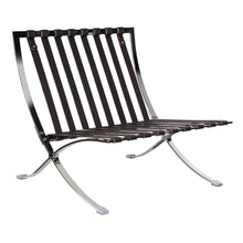 Load image into Gallery viewer, Tufted Genuine Leather Stainless Steel Folding Lounge Chair - Brown / Silver
