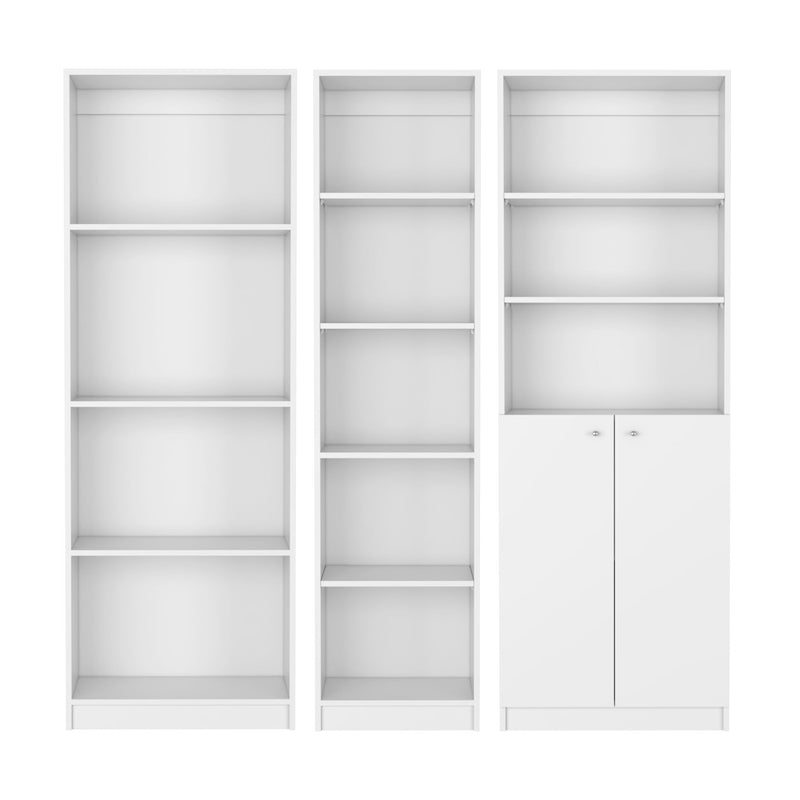 Twelve Tier Modular Bookcase With Two Doors (Set of 3) (546626) - White