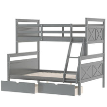 Load image into Gallery viewer, Twin over Full Bunk Bed with Ladder, Two Storage Drawers, Safety Guardrail, Gray
