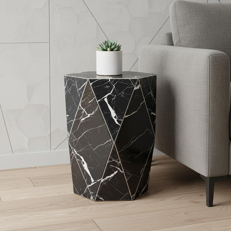 Glass Hexagonal Drum End Table - Black