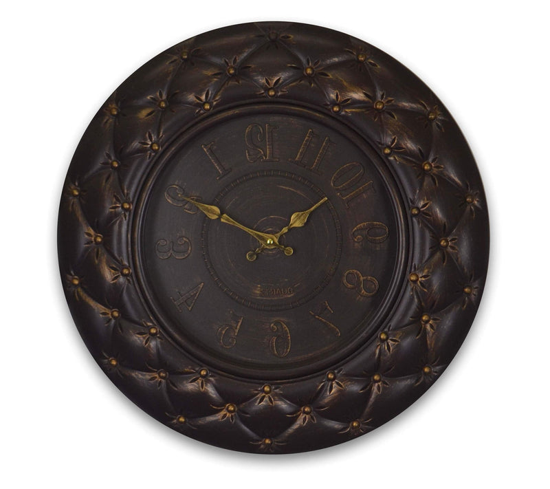 Heavy Duty Plastic Silent Analog Round Wall Clock - Brown / Gold