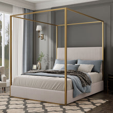 Load image into Gallery viewer, Luxury Canopy Bed With Plush Corduroy Upholstered Headboard
