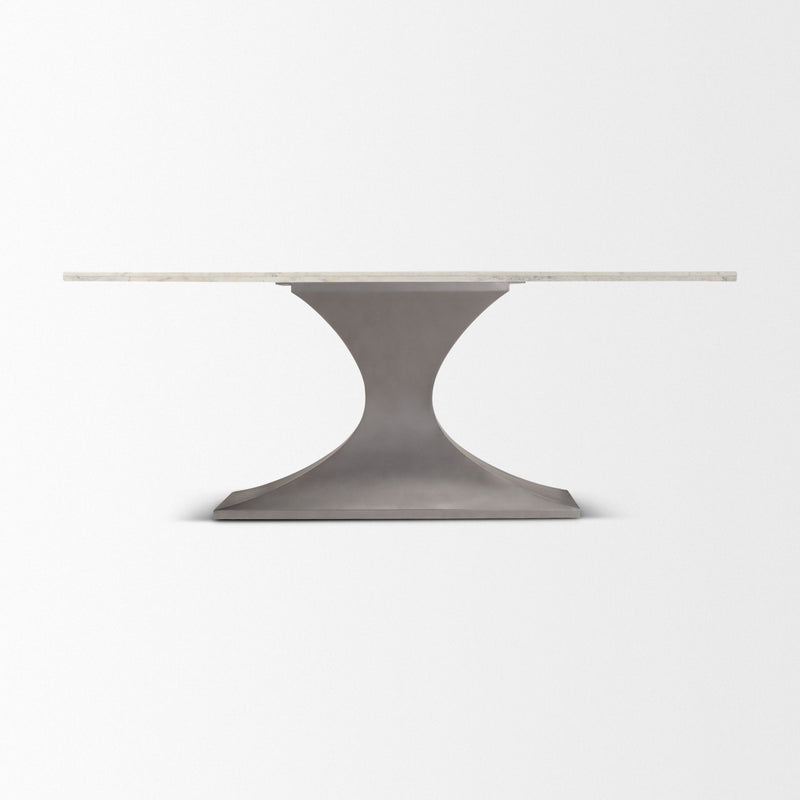 Marble Iron Pedestal Base Dining Table - White / Gray