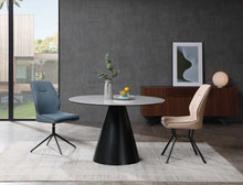 Load image into Gallery viewer, 47" Rounded Stone And Iron Pedestal Base Dining Table - Gray
