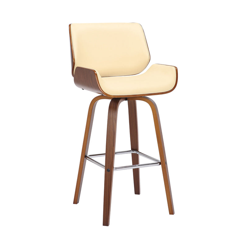 Faux Leather And Solid Wood Swivel Bar Height Bar Chair - Cream And Brown